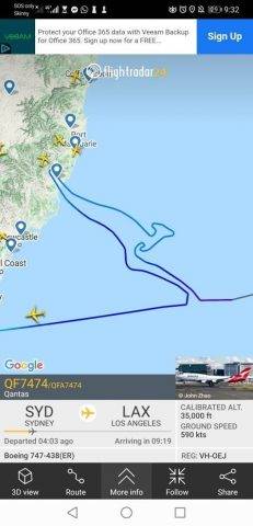 Final Flight Path of QF7474 draws the Qantas Logo