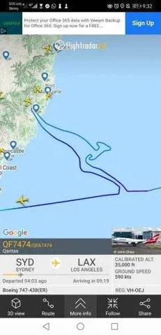 Final Flight Path of QF7474 draws the Qantas Logo