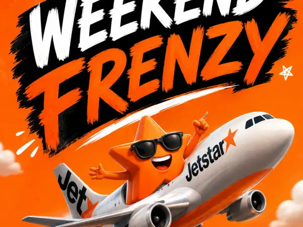Jetstar Weekend Frenzy - Domestic from $57, International from $179 - Ending Monday! - from Adelaide, Auckland, Brisbane, Cairns, Canberra, Darwin, Dunedin, Hobart, Melbourne, Newcastle, Perth, Sydney, Townsville, Gold Coast promotional image