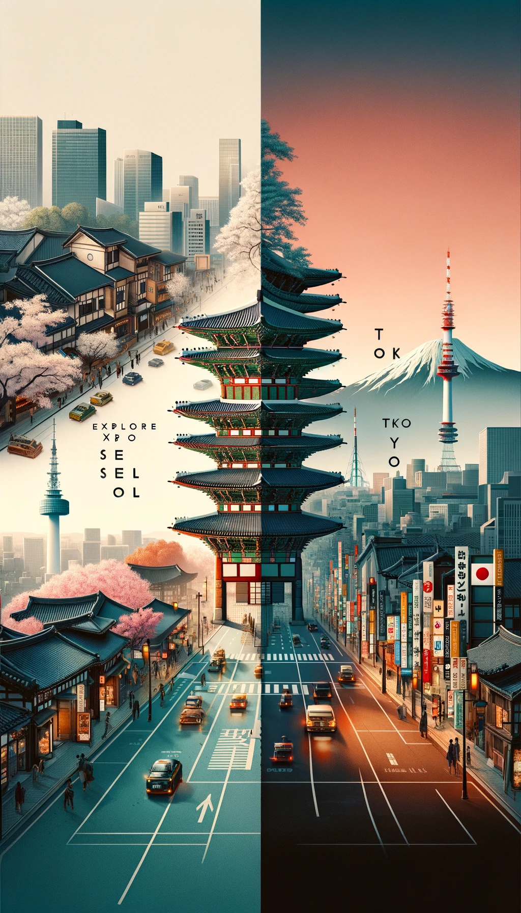 Travel poster for Seoul and Tokyo